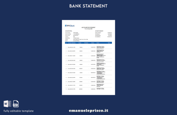 modello word di estratto conto PPCBank Cambogia in stile verificato